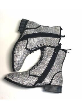 Rhinestone crystal bedazzled ankle boots womens stage Size 6